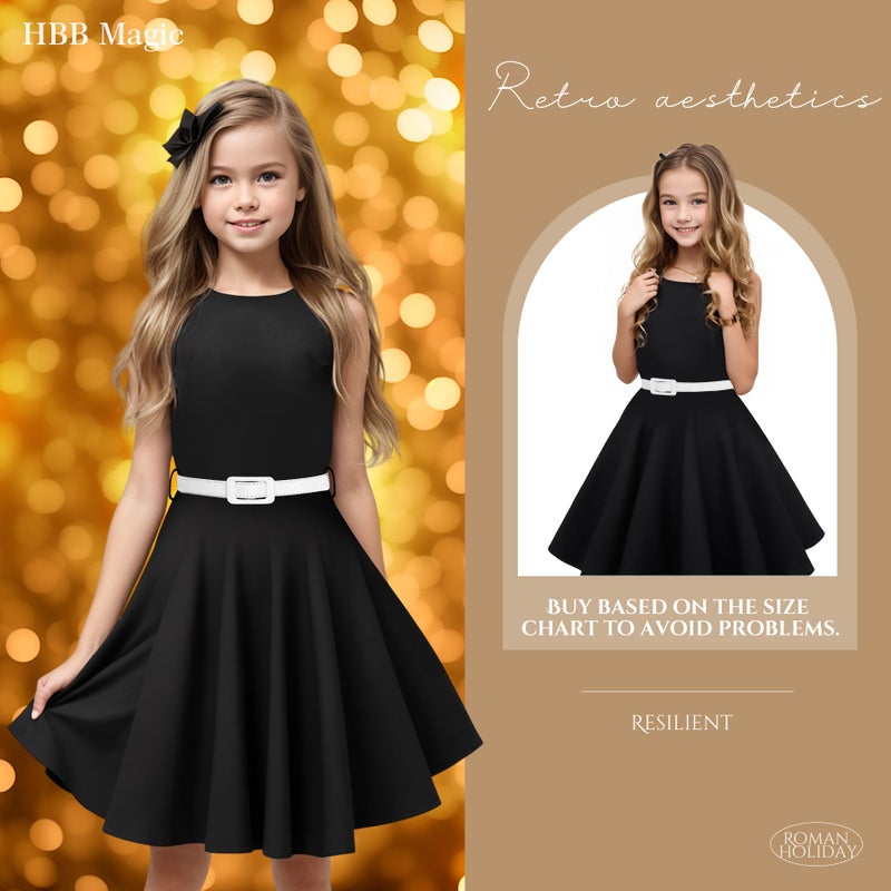 HB HBB MAGIC Girls Vintage Dress 50s Retro Twirling Special Occasion Dresses Size 6-14 Sleeveless Kids Dress Black - Image 4